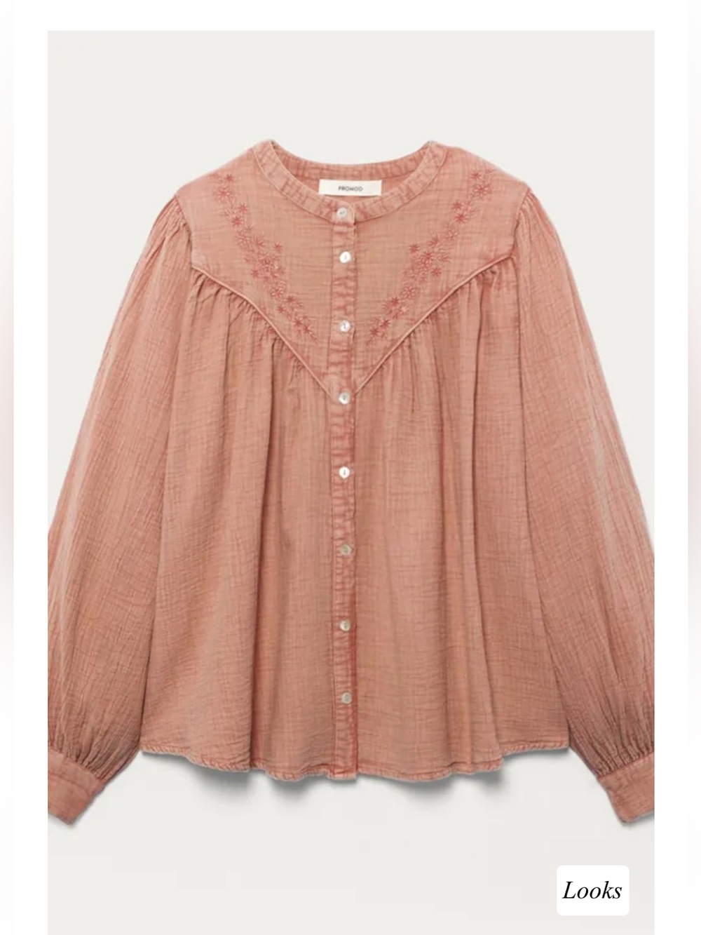 Promod Salmon Pink Oversized Embroidered Women's Shirt